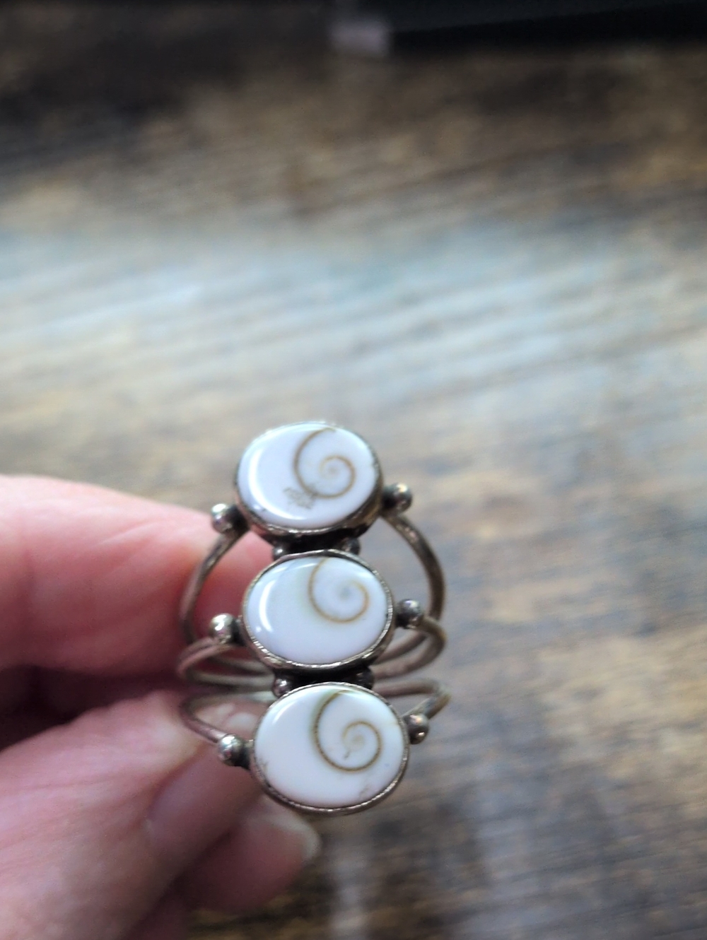 Triple White Shivas Eye Spiral Shell Ring
